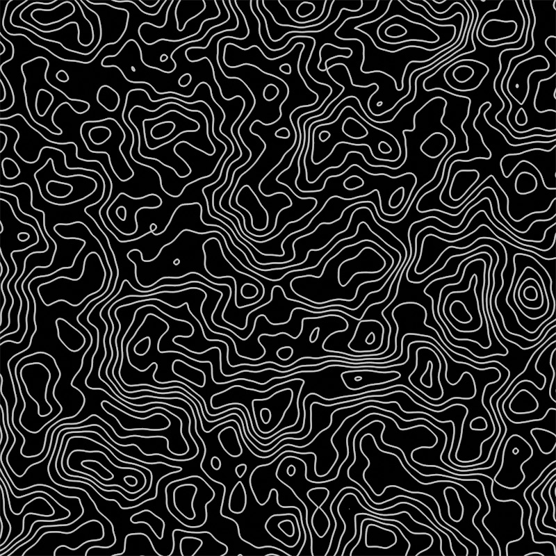 A black and white contour map, outlining hills and valleys.